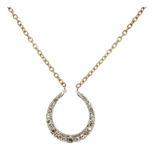 Antique Victorian 14k Gold & Rose‑Cut Diamond Horseshoe Pendant Necklace