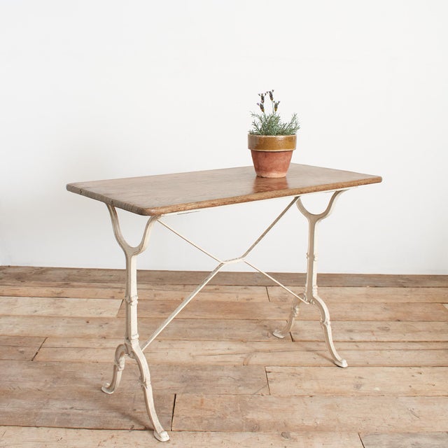 Antique French Wrought Iron Garden Bistro Table with Wooden Top, 1920s For Sale - Image 10 of 10