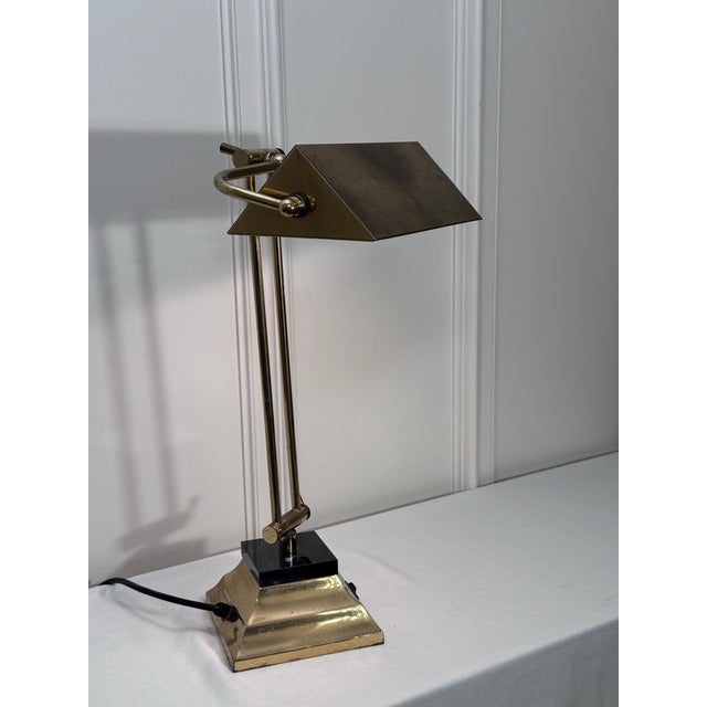 Vintage Traditional Patinated Brass and Black Marble Tabletop Adjustable Desk Lamp For Sale - Image 4 of 12