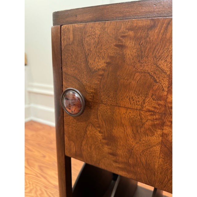 Mid-Century Art Deco Mahogany and Walnut Burlwood Veneer Side Table/Magazine Holder For Sale In Houston - Image 6 of 15
