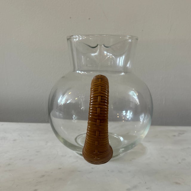Mid-Century Modern Vintage Mid Century Carl Aubock Glass Water Pitcher With Cane Wrapped Handle For Sale - Image 3 of 6