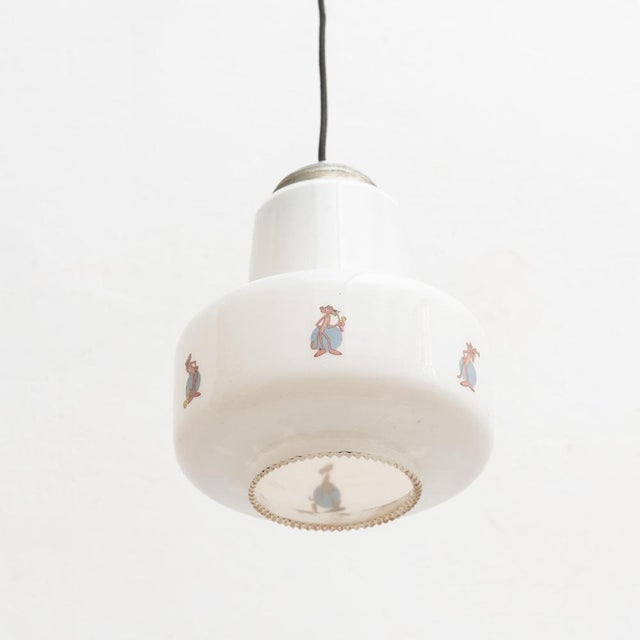 Vintage White Glass Pink Panther Ceiling Lamp, 1960s For Sale - Image 17 of 18