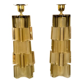 Pair of Murano Modernist Matte Gold Lamps For Sale