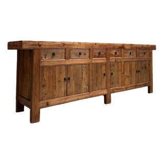 Brutalist Sideboard in Fir wood, 1980s For Sale