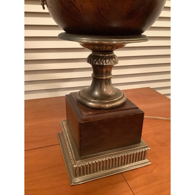 Arts & Crafts 1980s Oak Lamp With Brass Details For Sale - Image 3 of 7