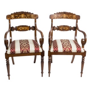 English Regency Style Burr Walnut Armchairs, Set of 2 For Sale