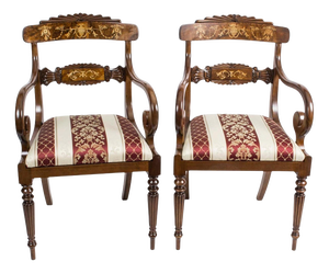 English Regency Style Burr Walnut Armchairs, Set of 2