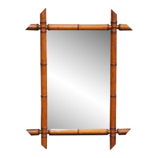 Antique French Wall Mirror With Faux Bamboo Frame, Circa 1920 For Sale