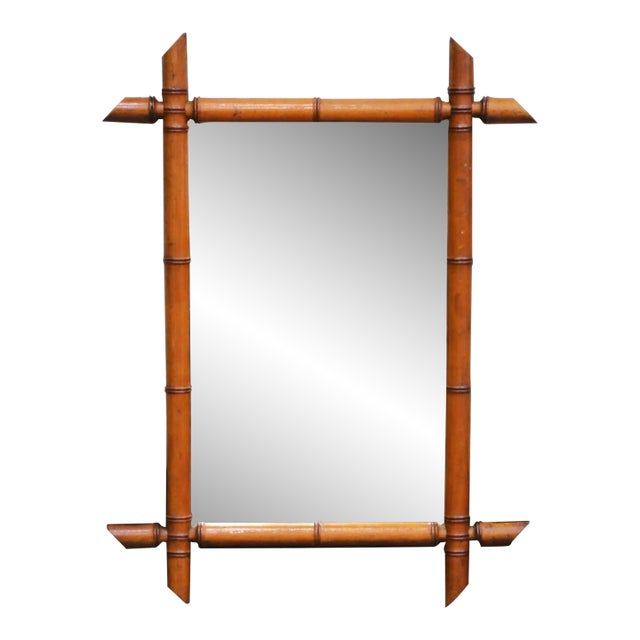 Antique French Wall Mirror With Faux Bamboo Frame, Circa 1920 For Sale