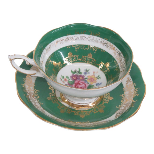Royal Standard Green and Gold 22k Teacup and Saucer Set 4656b For Sale