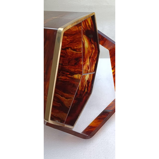 Large Hexagonal Acrylic Glass Container with Turtle Effect, Italy, 1970s For Sale - Image 9 of 18