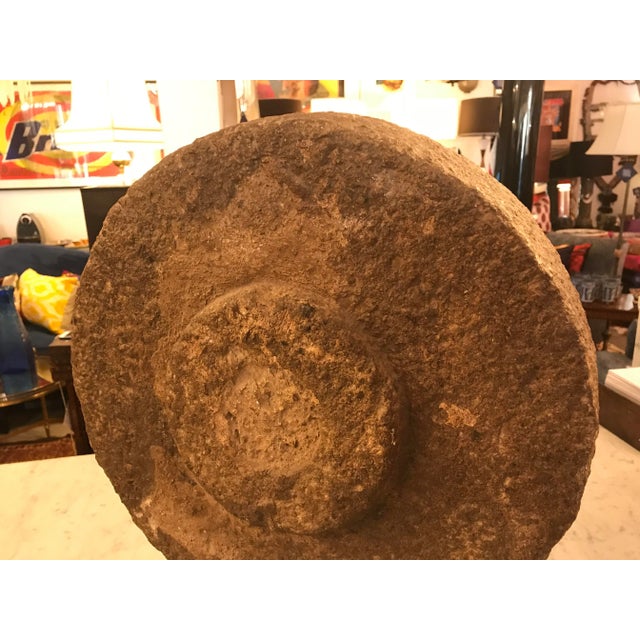 Late 19th Century Antique 1800's Grinding Millstone Sculpture Mounted on Custom Black Iron Base For Sale - Image 5 of 6