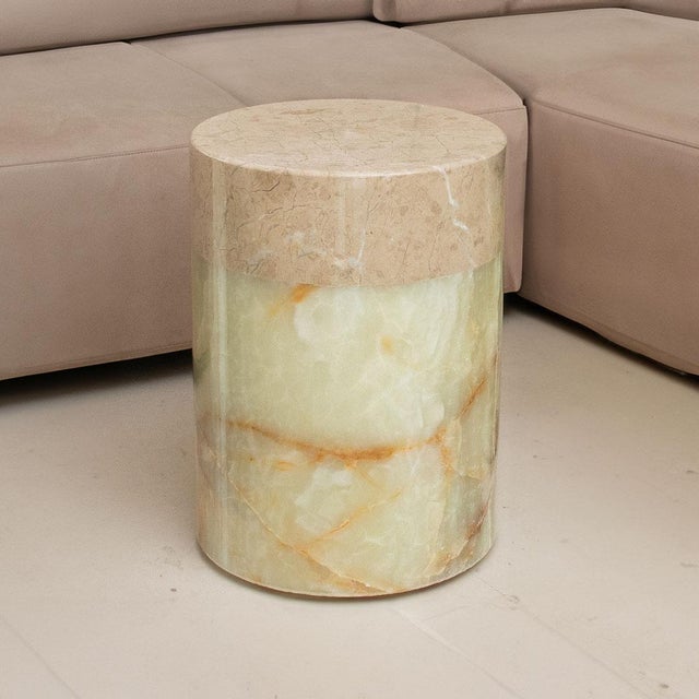 Contemporary Beige Marble and Green Onyx Side Table by Forzini For Sale - Image 3 of 6