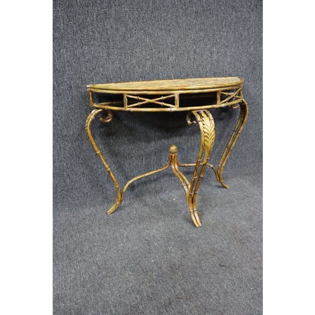 Traditional Regency Style Metal Faux Bamboo Console Table For Sale - Image 3 of 6