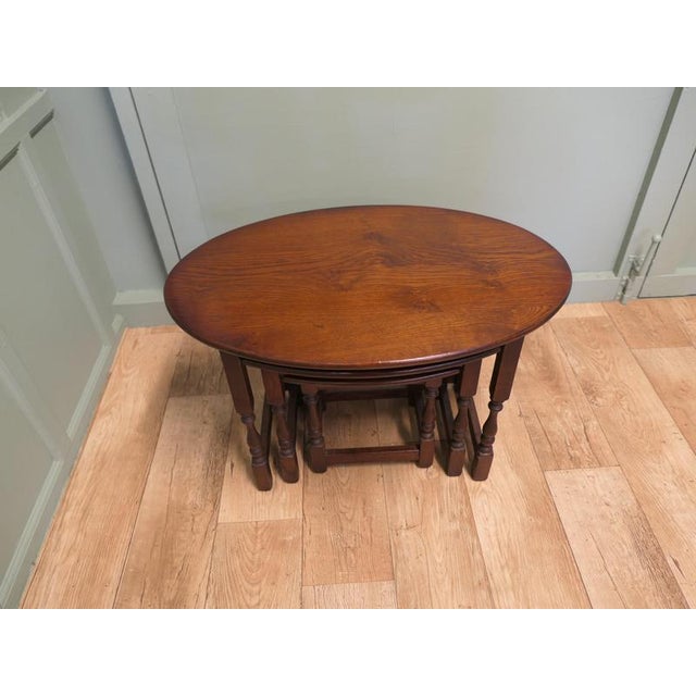 Oval Nesting Tables in Oak, 1930, Set of 3 For Sale - Image 3 of 8
