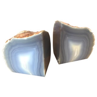 Agate Bookends Blue Gray - Pair For Sale