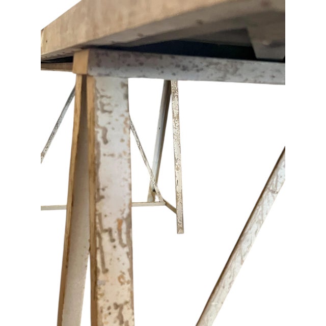 Vintage Industrial Zinc Top 8’ Long Florist’s Metal Trestle Table For Sale - Image 13 of 18