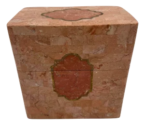 1980s Tessellated Pink Marble and Brass Box Attributed to Maitland Smith