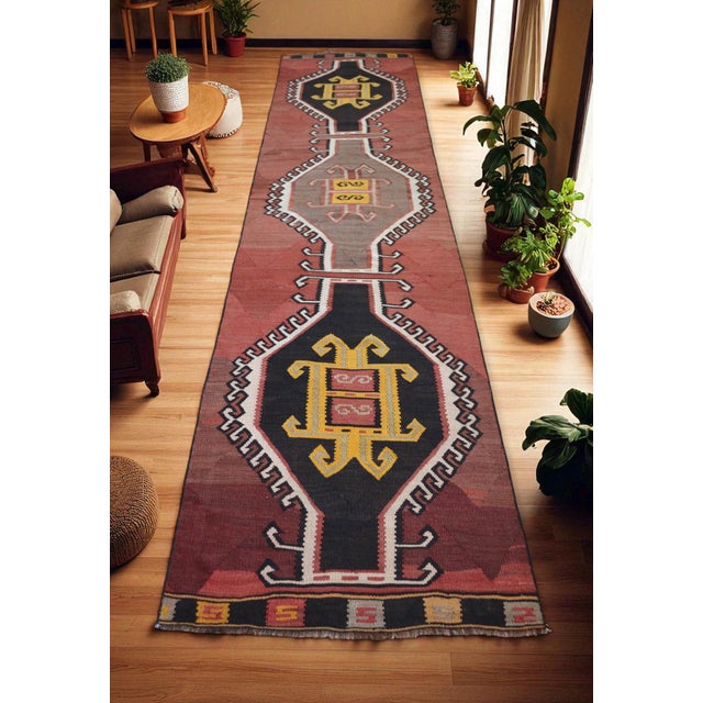 Tribal Vintage Turkish Kilim Runner Handmade Extra Long Hallway Decor 3'x13'7" For Sale - Image 3 of 13