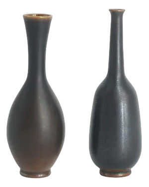 Small Mid-Century Scandinavian Modern Collectible Wenge Stoneware Vases by John Andersson for Höganäs Ceramics, 1950s, Set of 2