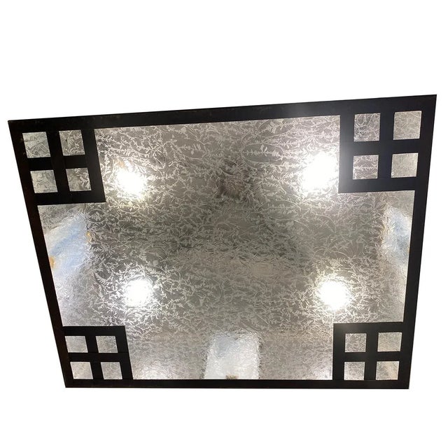 Metal Swedish Iron, Bronze and Crackle Glass Four-Light Pendant Light For Sale - Image 7 of 11