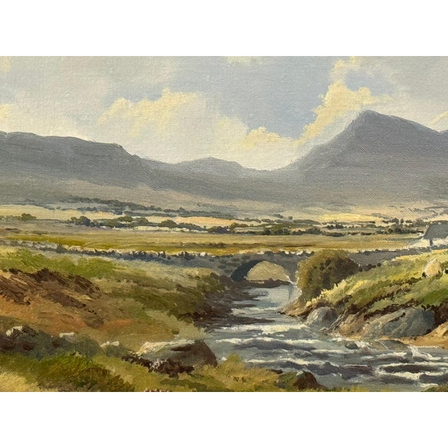 Painting of Mountain Cottages by River in Ireland by 20th Century Irish Artist 1990 Circa For Sale - Image 9 of 18
