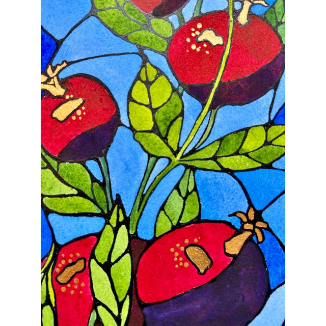 2020s Original Watercolor Painting “Stained Glass Pomegranates” For Sale - Image 5 of 11