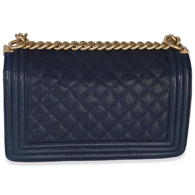 Chanel Navy Quilted Caviar Old Medium Boy Handbag For Sale - Image 4 of 8