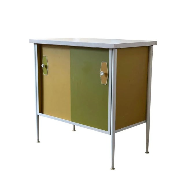 1970s Vintage Mid Century Modern Record Cabinet Removable Shelf Steel Framed George Nelson in Style Of For Sale In Seattle - Image 6 of 6