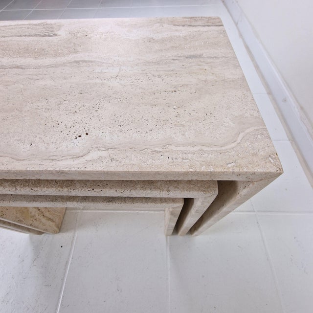 Italian Grooved Travertine Nesting Tables, 1980s, Set of 3 For Sale - Image 12 of 18