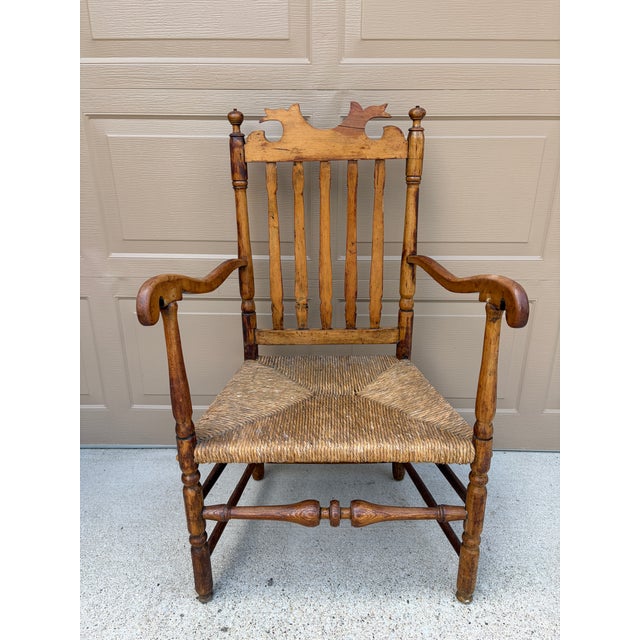 American Early 19th Century New England Maple & Ash Armchair With Rush Seat For Sale - Image 3 of 14