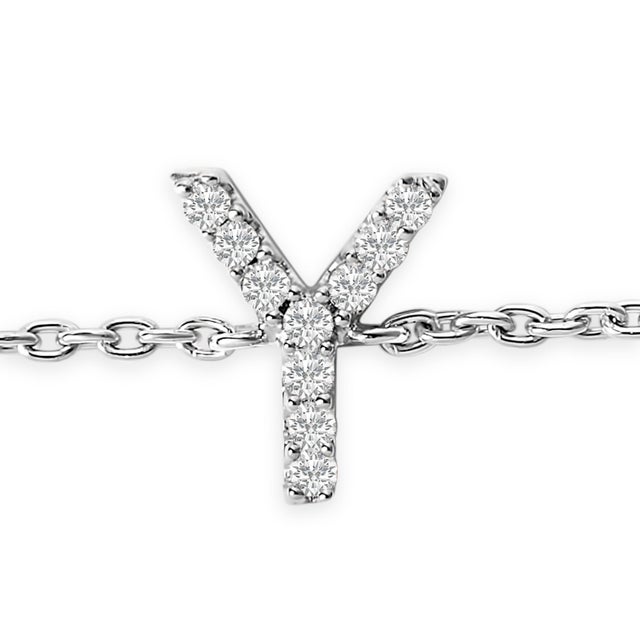 Contemporary 10K White Gold Diamond Accent "Y" Initial Charm and Link Bracelet For Sale - Image 3 of 6