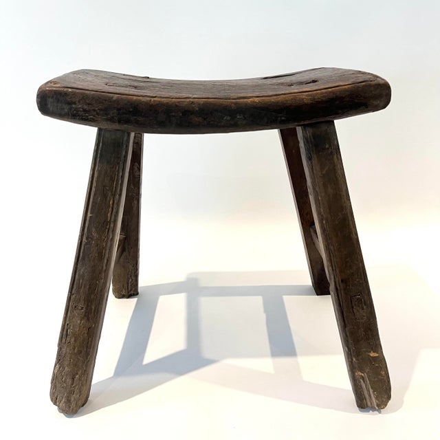 Brown Early 20th Century. Primitive Wood Stool For Sale - Image 8 of 8