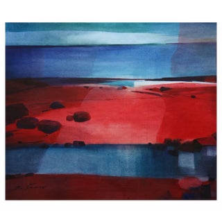 Zigmunds Snore, Small Town, Red-Blue Mood, 2020, Watercolor on Paper For Sale