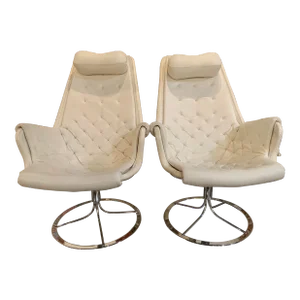 Pair of 1969 White Leather Bruno Mathsson “Jetson” Chairs