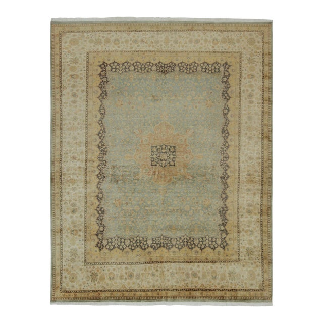 Rug & Kilim’s Mohtasham Style Rug in Blue With Gold Medallion and Beige Florals For Sale