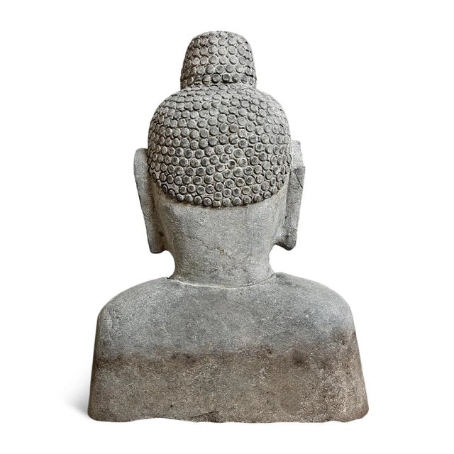 Vintage Stone Garden Buddha Bust Statue For Sale - Image 4 of 6
