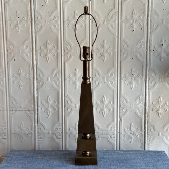 Mid-Century Modern Vintage Solid Bronze Architectural Table Lamp Base For Sale - Image 3 of 5