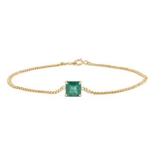 1.46ct Asscher Cut Natural Emerald Station Bracelet in 14k Yellow Gold For Sale