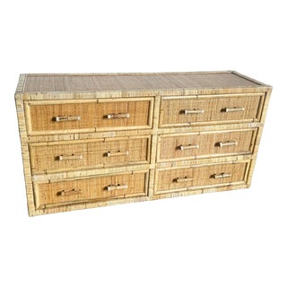 Boho Chic Rattan Wicker Dresser For Sale
