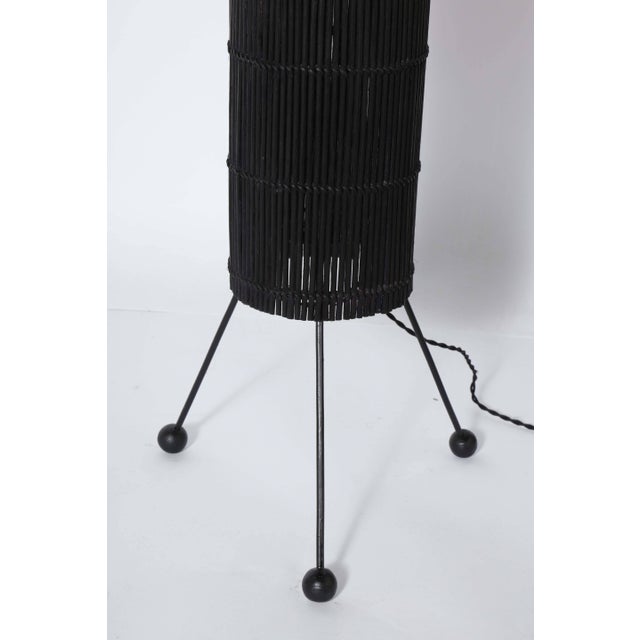 Wood Tony Paul Style California Modern Black Wicker Cylinder Floor Lamp, 1950s For Sale - Image 7 of 10