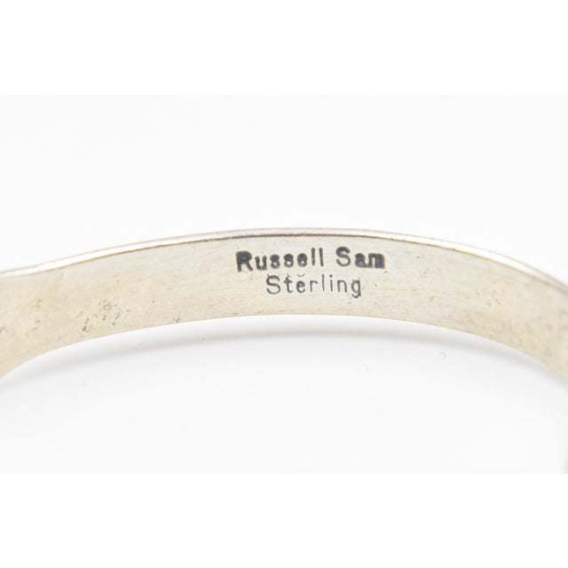 Vintage Navajo Native American Malachite Sterling Silver Cuff Bracelet by Russell Sam For Sale In Miami - Image 6 of 12