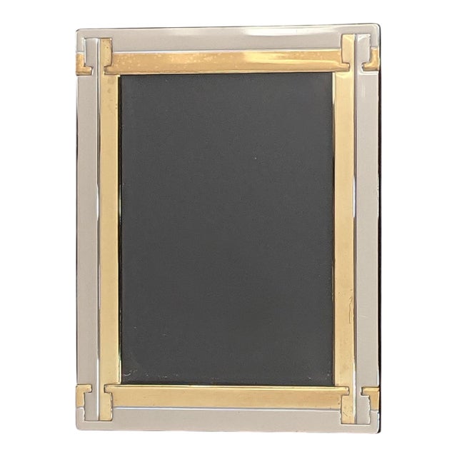 Vintage Cartier Style Brass and Chrome Picture Frame For Sale