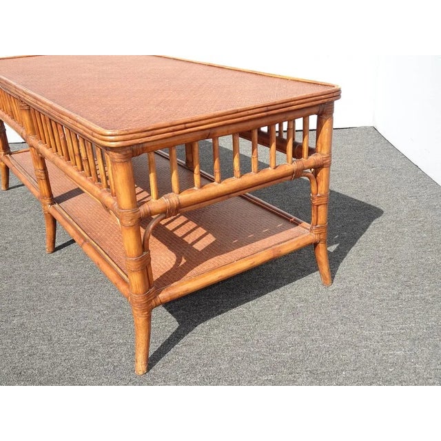 Glorious Vintage 1990's Ethan Allen Bamboo and Rattan Coffee Table. Very sturdy and substantial construction. A rare...
