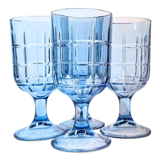 Periwinkle Cut Windowpane Goblets- Set of Four For Sale