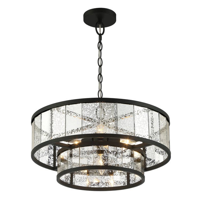 Contemporary Chelsea 4-Light Mirrored Two-Tier Drum Chandelier For Sale - Image 3 of 8