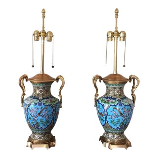 1970s Marbro Lamp Company French Cloisonné, Enamel, Gilded Ormolu Lamps - a Pair For Sale