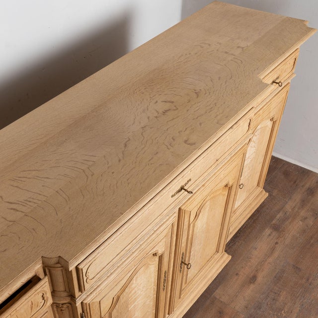 20th Century Long Bleached Oak Sideboard Buffet From Belgium For Sale - Image 6 of 17