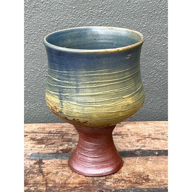 Late 20th Century Vintage Textured Ceramic Chalice Vase For Sale - Image 5 of 12