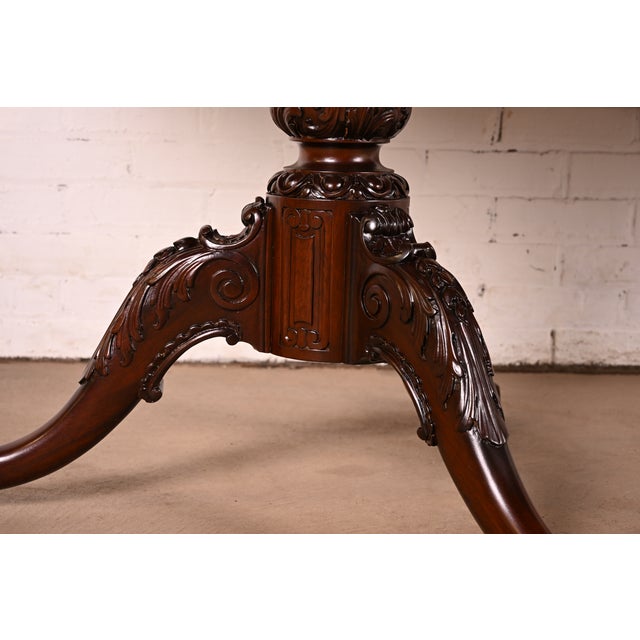 19th Century Antique Georgian Carved Mahogany Double Pedestal Extension Dining Table, Newly Refinished For Sale - Image 10 of 13